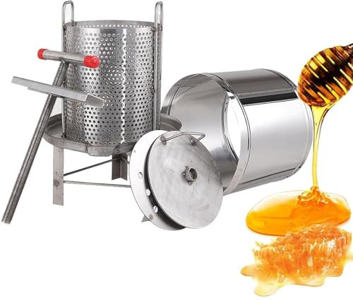 Honigpresse Sieb Manuelle Fasspresse 10 Liter Edelstahl Manuelle Weinpresse Edelstahl Apfelwein Traubentinktur Gemüseherstellungspresse mit T-Griff