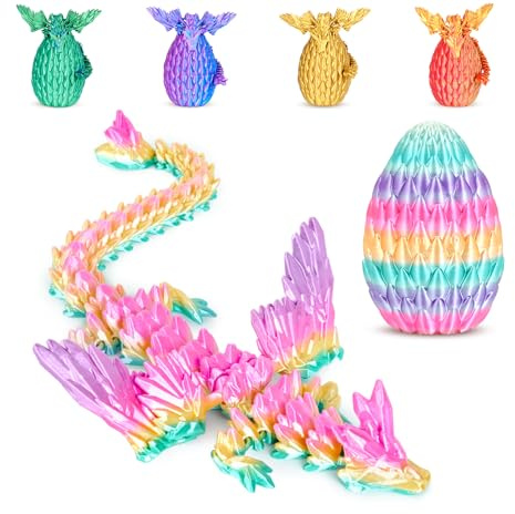 Winged Dragon Inside Surprise Egg Fun Collectible Toy Gift for Kids and Adults, 3D Printed Fantasy Dragon Ideal for Christmas Easter Birthdays and Holiday Decorations (Rainbow, Medium)