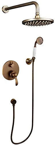 Antikes Messing Badezimmer Regendusche Wasserhahn Set mit 8 Zoll Regenduschkopf und Handbrause Vintage Retro Wandhalterung Mischbatterie Duschsystem für Dekoration