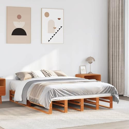 Sufrk Massivholzbett ohne Matratze Wachsbraun 135x190 cm Holz Bett Massivholzbett Bed Frame Bettgestell Bett Holz Kiefernholz - 850868