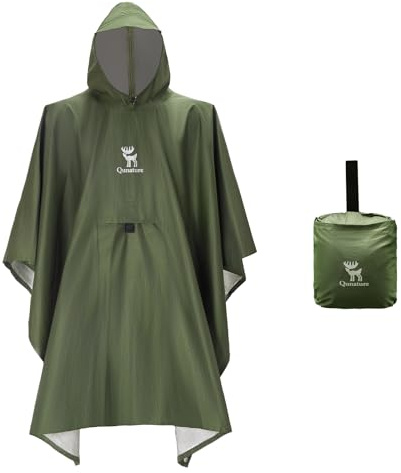 Qunature Poncho de Pluie 3 en 1 Léger Imperméable 210T avec Capuche – Couverture Sac à Dos Multifonction Portable pour Homme et Femme Vélo Randonnée Camping Extérieur, Vert