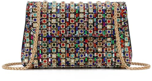 SUKUTU Donna Cristalli strass Borsa da sera scintillante Banchetto Borsetta Party Quadrato Clutch Moda Busta Borsetta con catena