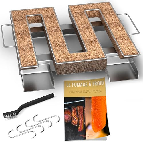 Générateur/Serpentin de Fumée Froide Carré pour Fumoir Viande et Poisson + 4 crochets et 1 Brosse de nettoyage - Guide Numérique PDF à Télécharger (Offert)