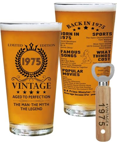 CoCoCherry 50th Birthday Gifts Men - 1975 Vintage Beer Glass, Birthday Gifts for Men, Idea Gift Beer Glass for Dad, Husband, Colleague, Friend, and Family