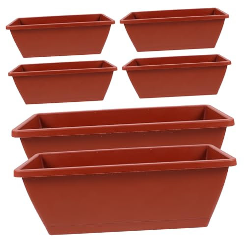 SUPVOX 6 Pièces Lot Pots à Fleurs Rectangulaires Plastique Résistants pour Jardin Balcon avec Drainage Adaptés pour Plantes Légumes Et Bonsaïs Et Stable Coloris Brique Rouge