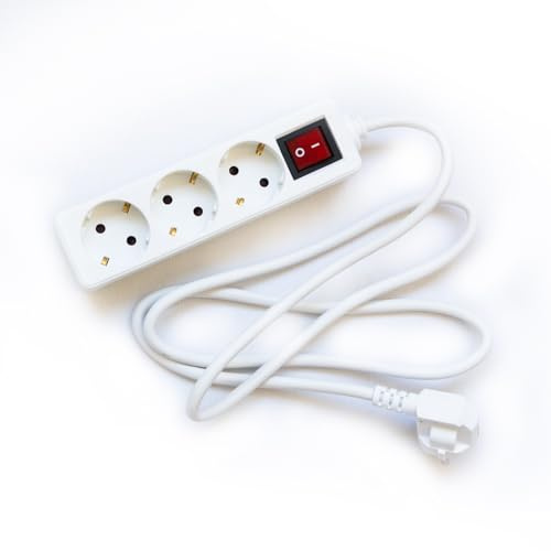 Regleta Blanca de 3 Tomas con Interruptor General con Cable 1,5m