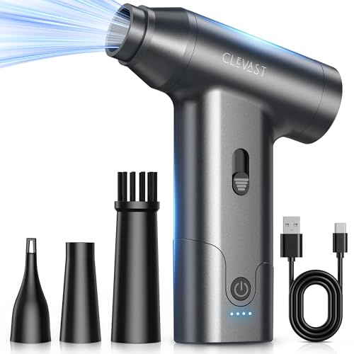 CLEVAST Compressed Air Duster – Super Power Cordless Electric Mini Air Blower, 130,000 RPM Brushless Motor, Stepless Speed Control, Rechargeable for PC, Keyboard, Car, Electronics Cleaning Kit