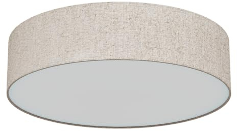 LQWELL Deckenlampe Stoff, Deckenleuchte Rund mit Leinen Lampenschirm, E27 Fassung x 6, max.50W, Ø50cm x H10cm, Naturfarbe, für Wohnzimmerlampe Schlafzimmerlampe Deckenbeleuchtung