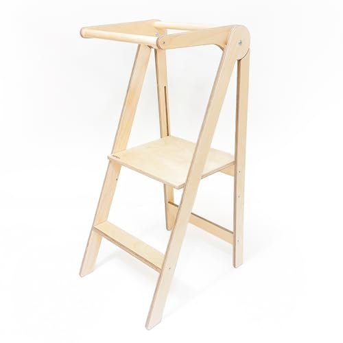 Leg&Go Montessori klappbarer Lernturm mit höhenverstellbarer Plattform - komplett montiert und sofort einsatzbereit. (Naturholz)