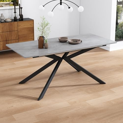 Lahoomu Ausziehbar Esstisch 150–180 cm, Flexibler Küchentisch mit Marmoroptik, Stabiler Metall-Kreuzfuß, für kleine Räume und Wohnungen, Schwarz & Grau