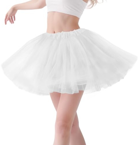 Tutu Skirts Women White- Tulle Skirt with Lining Layered Neon Tutu Skirt Fancy Dress 80s Fancy Dress Ballet Dance Skirt for Girls Women 90s Party Outfit Halloween Christmas Carnival Party Costume