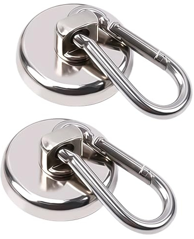 GodtKowty 2 Pack Large Magnetic Hooks, 45.5 KG(100 LBS) Super Strong Neodymium Magnets Super Strong Neodymium Magnets, for Indoor/Outdoor Use - 32mm Diameter
