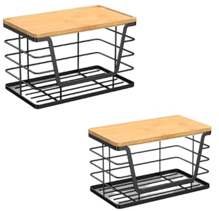 Ldabrye Organisateurs de cuisine compacts de taille double avec couverture en bois naturel, support de rangement vertical réglable, économiseur d'espace sous évier