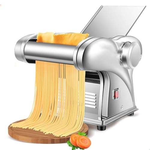 ANGDI Commercial Electric Dough Roller Sheeter, Noodle Pasta Making' Machine with 4 Knifes & 6 Thickness Adjustable, Automatic Noodles Cutter Maker for Dumpling Wonton Wrappers, Pancakes