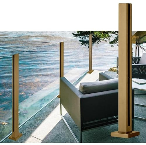 Système de garde-corps en verre doré – Poteau de balustrade carré robuste pour balcon, terrasse, terrasse et escaliers – Support de panneau en verre de 125 cm de haut