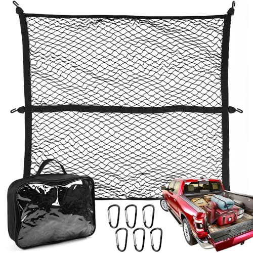 VGECEE 120x120cm Red Grande para Maletero Coche Red Carga Elastica Red Maletero de Coche Separador Pasajeros con 6 Ganchos 6 Mosquetones Extender a 210x210cm Fija para SUV Van Carro, Universal + Bolsa