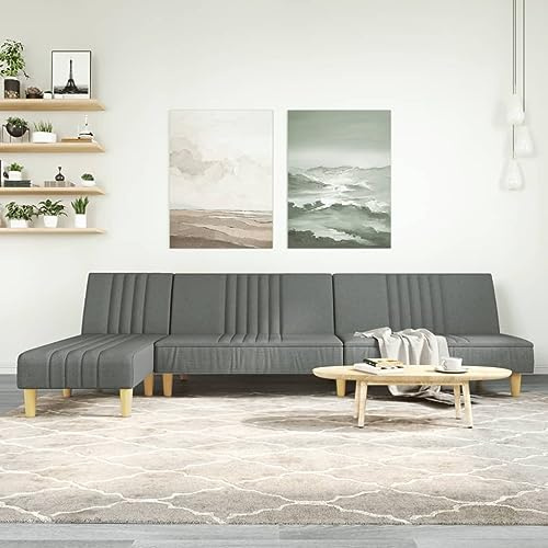 QJBSAVVA Schlafsofa in L Form Dunkelgrau 255 x 140 x 70 cm Ausziehbares Gästebett mit Chaiselongue Bequem und Platzsparend für Wohnzimmer und Gästezimmer