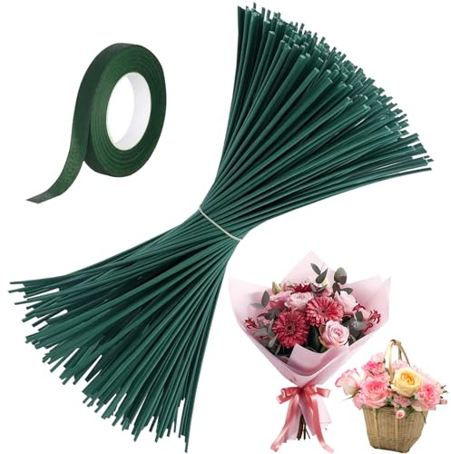 TINA.WIN 150 StüCk Blumendraht GrüN Zum Mit Floristenband 2mm X 30cm GrüNblumenstäNgel Draht Steckdraht Floristik FüR Handwerkliche Basteln
