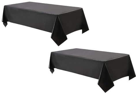 2 Stück Schwarzer Tischbelag, Rechteckige Tischdecke, 137 x 274cm, Flecken- und Knitterfrei, PEVA-Tischbelag, Esstischabdeckung für Esstische, Buffet, Partys, Camping, Schwarz, Geburtstag, Hochzeit
