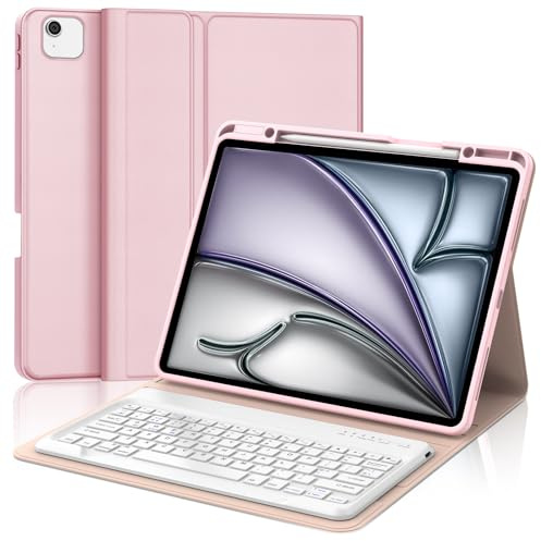 IVEOPPE Keyboard Case for iPad Air 13-inch- UK Layout Keyboard for iPad Pro 12.9-inch 6th/5th/4th/3rd, Detachable Bluetooth Keypad for Air 13 inch– Pink