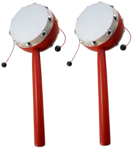 GARIOUANS Tambour à Main en Bois Rouge Deux Faces Peau D'agneau, Jeu Musical Sensoriel pour Garçon Fille, 2 Pièces, Stimule la Motricité Flexibilité des Mains