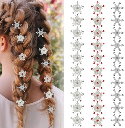 30 pezzi Mini fermagli per capelli a forma di fiocco di neve con strass, graziosi accessori per decorazioni per capelli, Mini ornamenti a forma di fiocco di neve con strass, forcine decorative