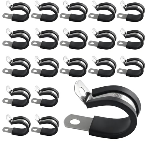 20 Stück Rohrschellen mit Gummieinlage, 6mm Schlauchschellen Edelstahl Kabelklemme, Gummi Gefüttert P Clips, Kabelklemmen, Befestigungsschelle für Kabel, Leitung, Draht, Schlauch (6mm)