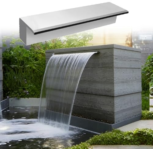 CHZFFD Wasserfall-Überlaufrinne 60 80 120 160 180 220 cm Auslauf Überlauf Poolbrunnen, Teich Terrasse Deck Edelstahl Wasserfall, Wandeinbau Poolsprüher Auslauf Wasserfall(16in/40.6cm Water Outlet)