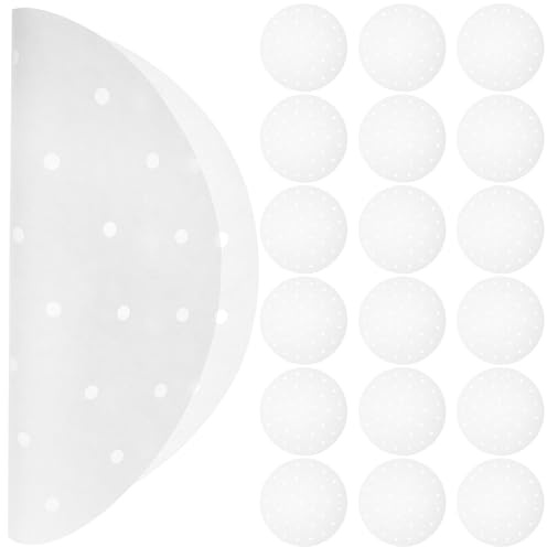 Mipcase 100pcs 10-inch Bamboo Steamer Liners, Round Air Fryer Basket Liners, Oil-Proof Perforated Parchment Paper for Dumpling Steamer and Baking Accessories
