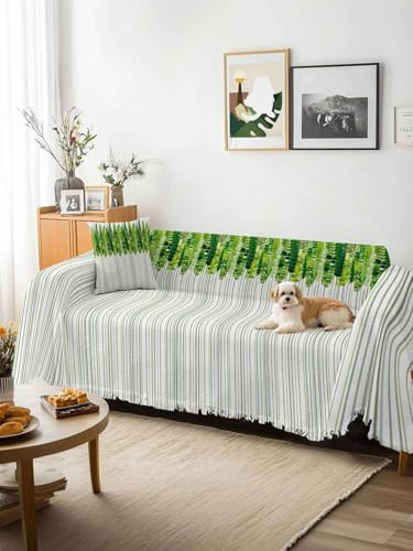 Spring Plants Sofa Cover Blanket Couch Covers for Armchair Cushion,Couch Sofa Silpcover with Tassel,Modern Minimalist Leaves Lines Green Living Room Bedroom Throw Towel Blanket Covers XX-L 71x150