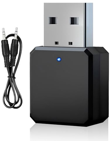 DAFNE USB Adaptador Bluetooth 5.1 para Coche con Cable de Audio Digital de 3,5 mm, Transmisor Receptor Bluetooth con Salida USB para Radio, Altavoz, Llamadas Manos Libres, Auriculares y Altavoces