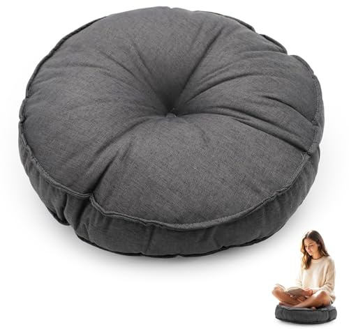 Bodenkissen Rund 45 cm Ø – Sitzkissen Pouf für Zuhause & Outdoor, Wetterfest Wasserfest, 10 cm Dick – Sitzpolster für Garten, Balkon, Esszimmer, Büro- & Stuhlauflage Indoor Outdoor Einsatz(Dunkelgrau)