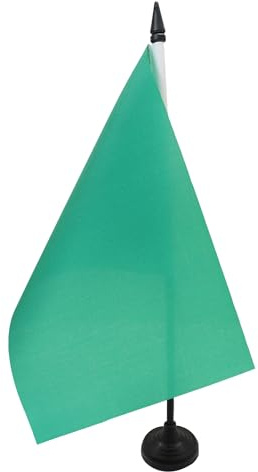 AZ FLAG Plain Green Table Flag 5'' x 8'' - Green Solid color Office Decoration 100% Polyester 21 x 14 cm - Mini Desk Flag with Pole and Black Plastic Base