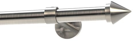 DécoProfi Gardinenstangen Edelstahloptik 1-läufig Ø 20 mm L: 160 cm I Kegel Gardinen/Vorhangstange im Set I Inklusive Träger, Befestigung und Endstücke I Decken- oder Wandbefestigung