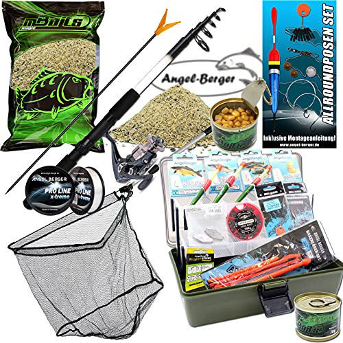 Riesiges Angelset Angelausrüstung Rute Gerätekoffer Kescher Angelkomplettset