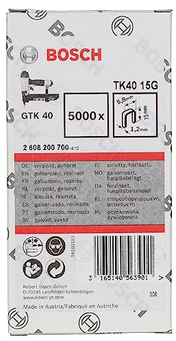 Bosch 5000x Schmalrückenklammer 1.2/18g (15 mm, TK40 15G, Kompatibel mit GTH 18V-38 M Professional, Zubehör für Akku- / Druckluftklammerer, Handtacker)