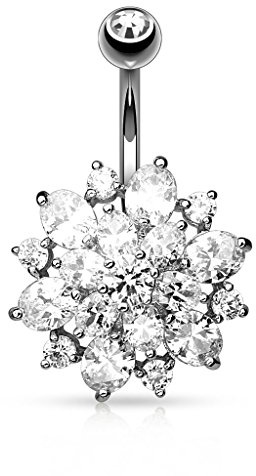 Paula & Fritz® Bauch-nabelpiercing Chirurgenstahl Gold Silber Set Banane Bauch-Piercing Bananabell Nabel-Piercing Dahlien Blüte 10-mm Stab-länge