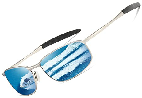 kimorn Polarized Sunglasses For Men Retor Rectangle Frame Classic Sun Glasses K0535 (Silver&Blue)