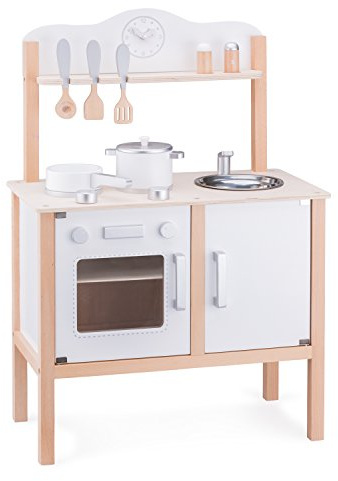Woet® Cucina Giocattolo Bianco in Legno per Bambini - con Forno, Lavello e Accessori - Set Cucina di Imitazione - A Partire da 3 Anni