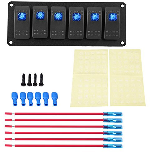 Keensso 12-24V 6 Gang Wippschalter Panel Wasserdicht LED Lichtleiste Schalter Panel Professionelles Design für Auto RV Boot Yacht Marine (Blau) Andere Fahrzeuge