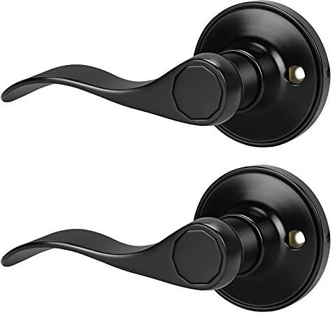Gobrico Left-Handed Dummy Door Levers in Matte Black, 2 Pack One-Side Door Handles, No-Turning Wave Style Door Knobs