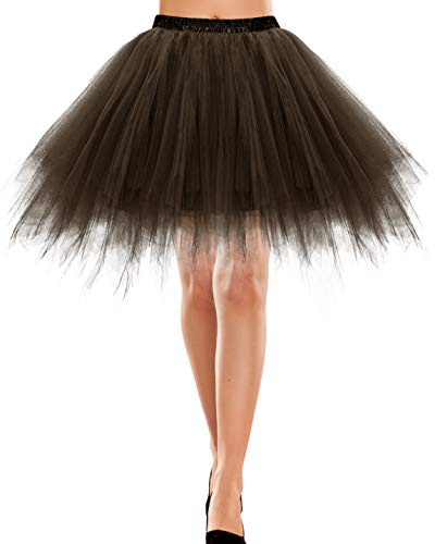 Bbonlinedress Tyllkjol med balett tutu klassisk dans kort stil 50-tal utsvängd tyll kjol, kastanj, L