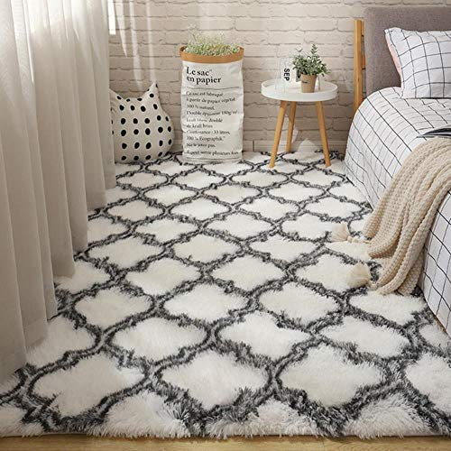 SDFCZ Flauschiger Teppich mit Batikfärbung, für Schlafzimmer, Dekoration, modern, Heimboden, groß, handwaschbar, Nordica, Wohnzimmer, weich, weiß, zottelig