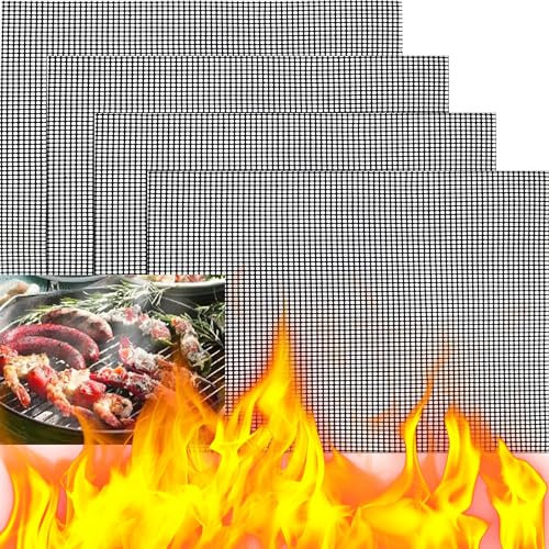 XUBX 4 Piezas Estera de Malla para Parrilla de Barbacoa, Alfombrillas Barbacoa Malla, BBQ Estera Rejilla Cortable Reutilizables, Grill Mat, Grill de Malla, para Hornear Carne, Pescado, Verduras