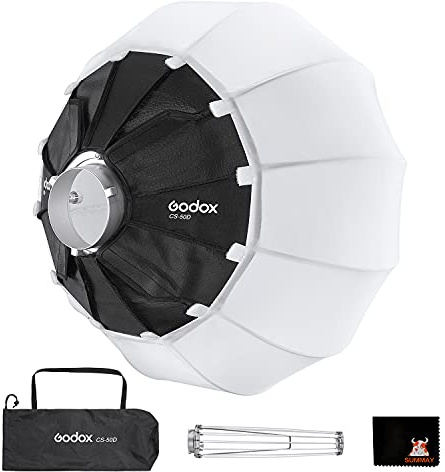 GODOX CS-50D Softbox Lanterne Pliable 50cm/20inch Modificateur de Lumière Omnidirectionnel Mont Bowens pour l'enregistrement vidéo, la Diffusion en Direct et la réalisation de Films, Godox SL150 II