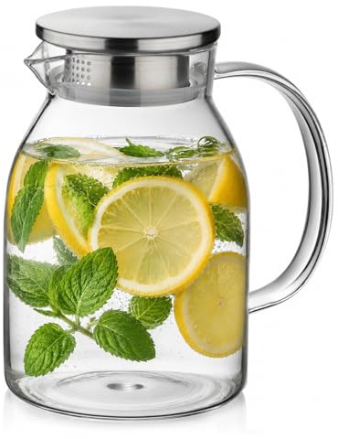 kela Wasserkaraffe 1,75 Liter LUNA, Glaskaraffe mit Deckel, 2 Ausguss-Öffnungen, hitzebeständig, Glaskrug für kalte und heiße Getränke