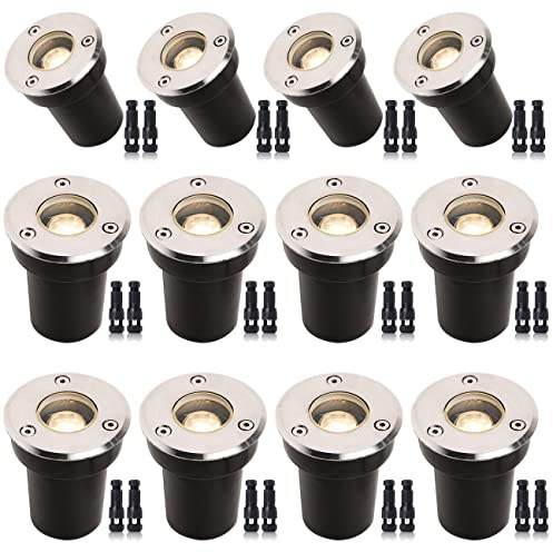 ELEGLO 1W LED Low Voltage Landscape Ground Lights with Wire Connectors, Outdoor Well Lights Waterproof In Ground Up Light(12 Pack) for Garden, Yard, Driveway, Deck