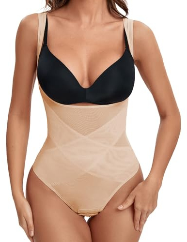 SLIMBELLE Shapewear Damen Bauchweg Nahtlose Body Elastizität Miederbody U-Ausschnitt Figurenformend Shaper