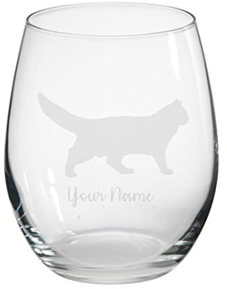 Personalised Norwegian Forest Cat Engraved Stemless Tumbler Glass, Gift for Women, Gift for Men, Cat Gift