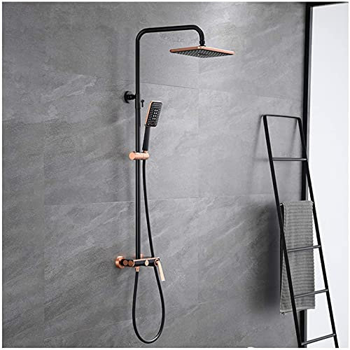 SXLSZ Duschsystem Wandmontage Roségold und Schwarze Duschs?ULE mit Duschkopf, Handbrause, Badarmatur